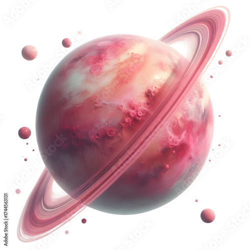 rosy ring planet isolated on white background