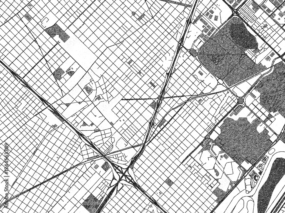 Naklejka premium Black and white map poster of Villa Lugano, Argentina, illustrated in hand-drawn style.