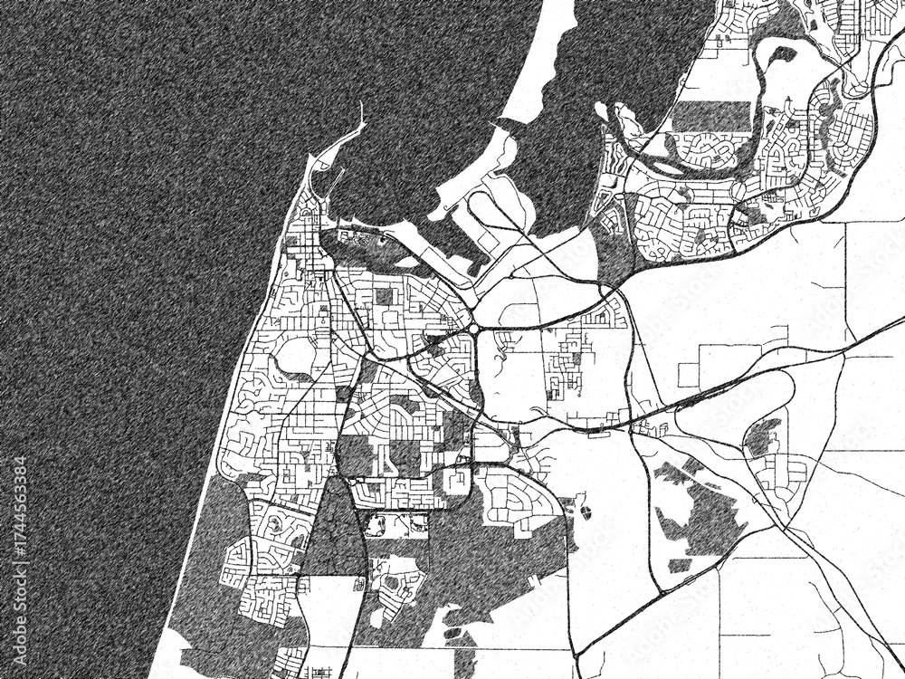 Fototapeta premium Artistic urban sketch of Bunbury, Australia, detailed in black and white map form.