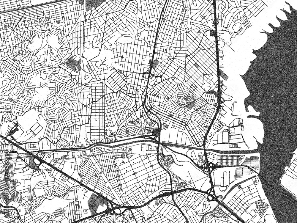 Fototapeta premium Minimalist monochrome city map of Duque de Caxias, Brazil, illustrated with urban detail.