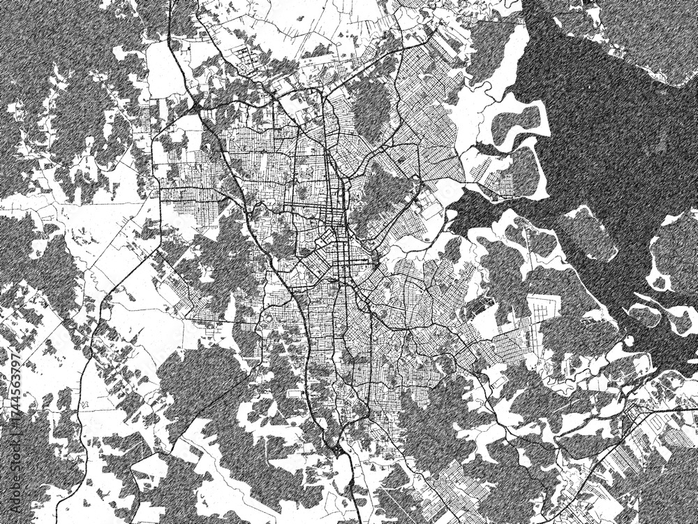 Fototapeta premium Artistic urban sketch of Joinville, Brazil, detailed in black and white map form.