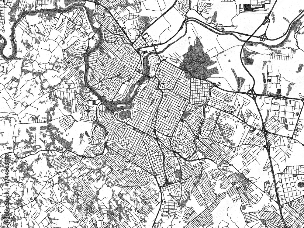 Naklejka premium Sketch-style black and white map of Piracicaba, Brazil, perfect for illustration and wall art.