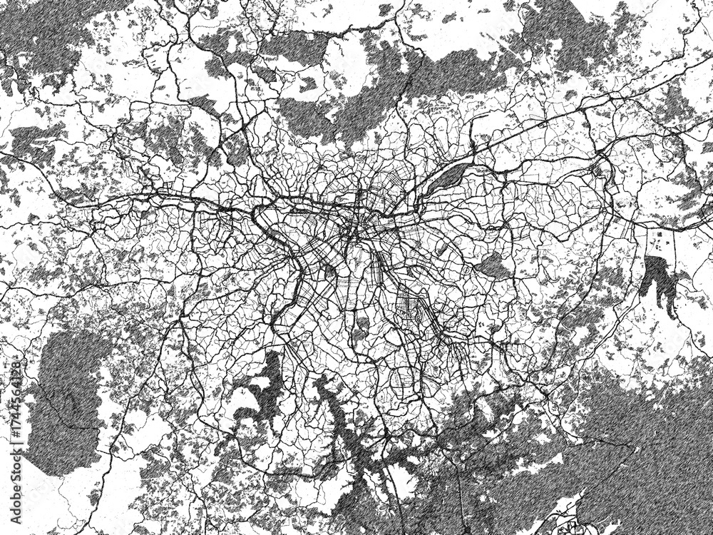 Obraz premium Black and white map poster of Sao Paolo Metro, Brazil, illustrated in hand-drawn style.