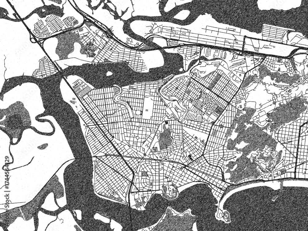 Naklejka premium Minimal poster-style map of Sao Vicente, Brazil, hand-drawn style in monochrome.