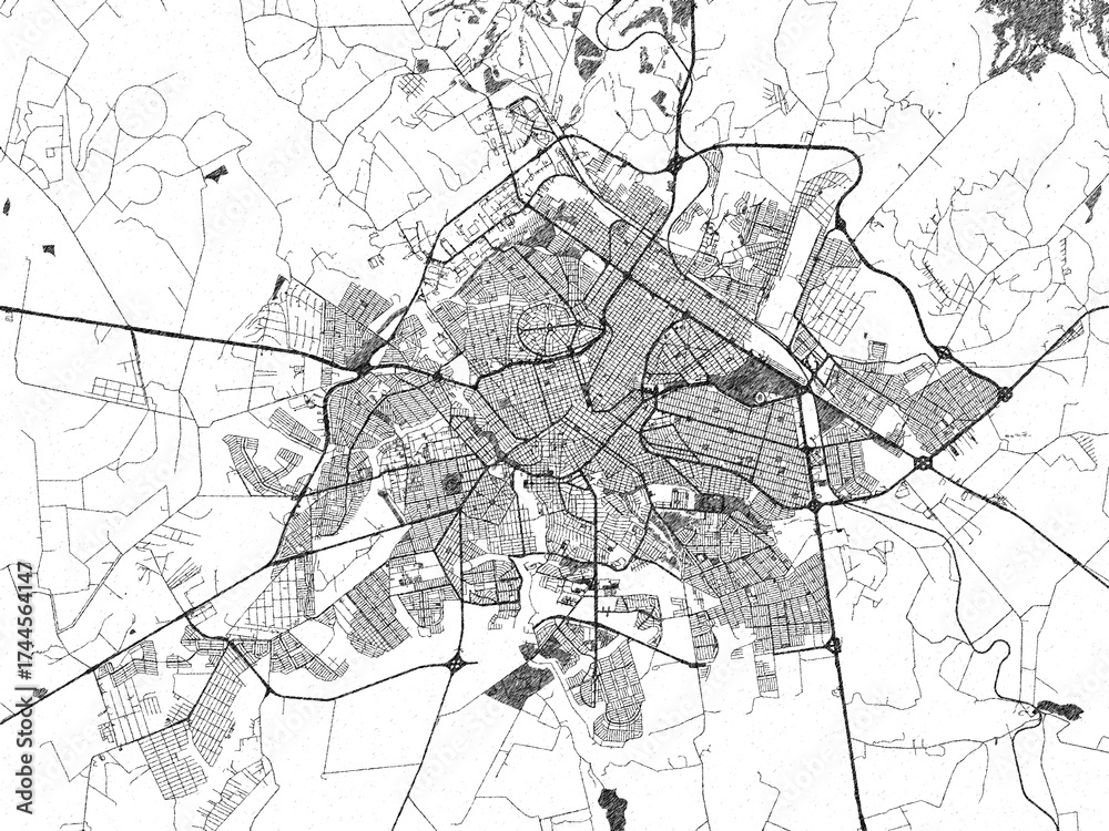 Naklejka premium Monochrome sketch map of Uberlandia, Brazil, ideal for posters, prints, and travel design.