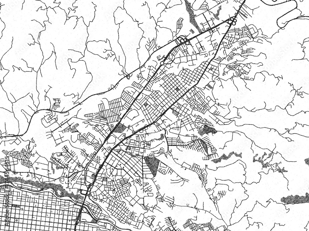 Naklejka premium Monochrome hand-drawn style map of Dosquebradas, Colombia, ideal for decorative and editorial use.
