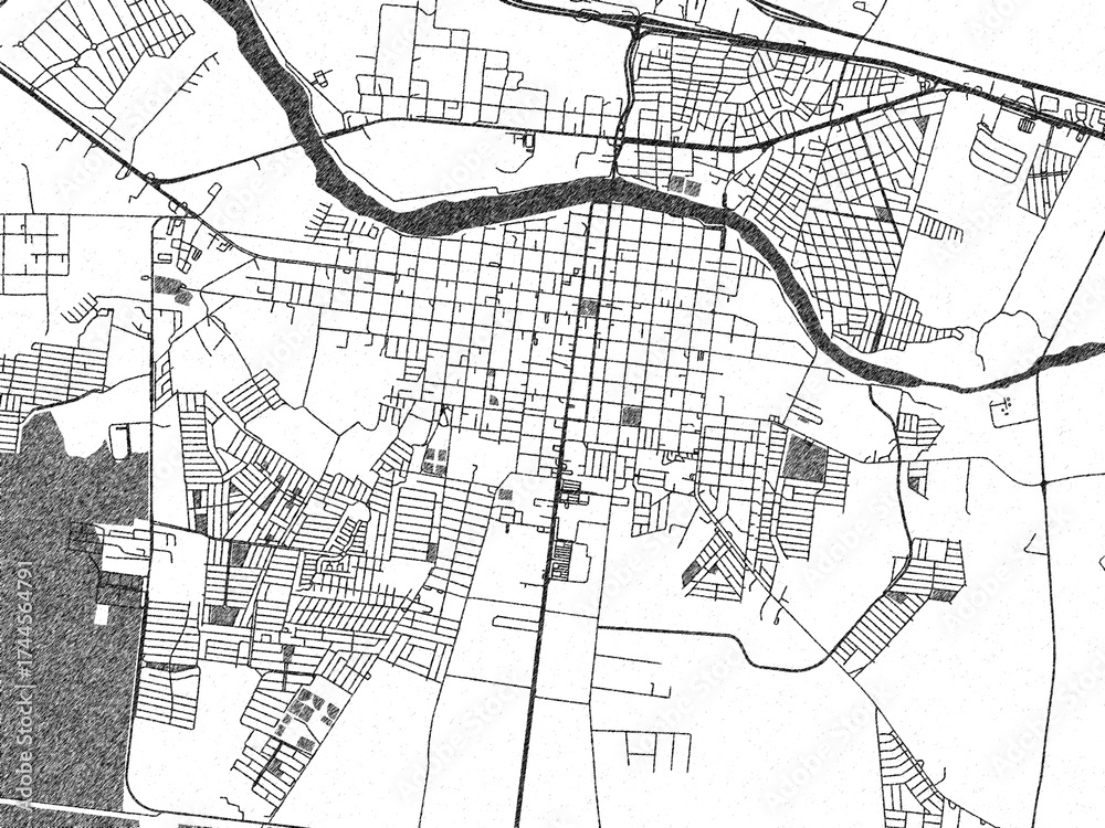Obraz premium Decorative black and white map of Cadereyta Jimenez, Mexico, rendered in sketch-like style.