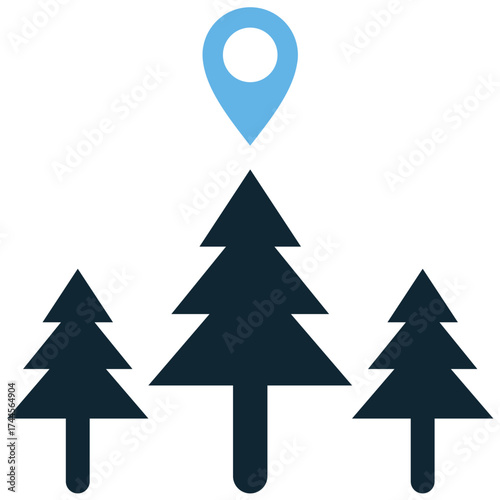 Forest location icon vector. Ideal for nature, outdoor activities, and geotagging themes. This graphic symbolizes a remote or natural area on a map, perfect for environmental projects.