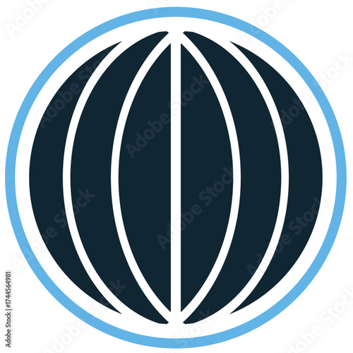Longitude icon vector. Ideal for geography, mapping, and global coordinate themes. This graphic represents the vertical lines used for precise location plotting on Earth.