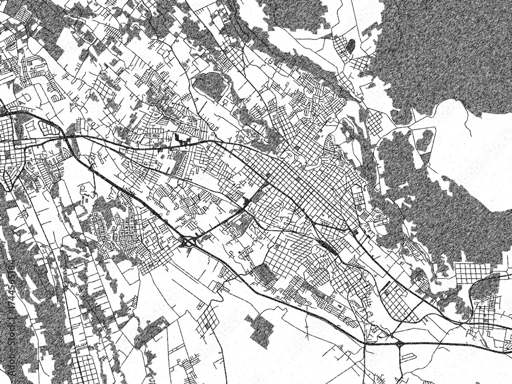Obraz premium Black and white cartographic illustration of Cordoba, Mexico, in hand-drawn sketch form.