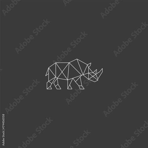 Rhinoceros line art strong horned animal logo design.