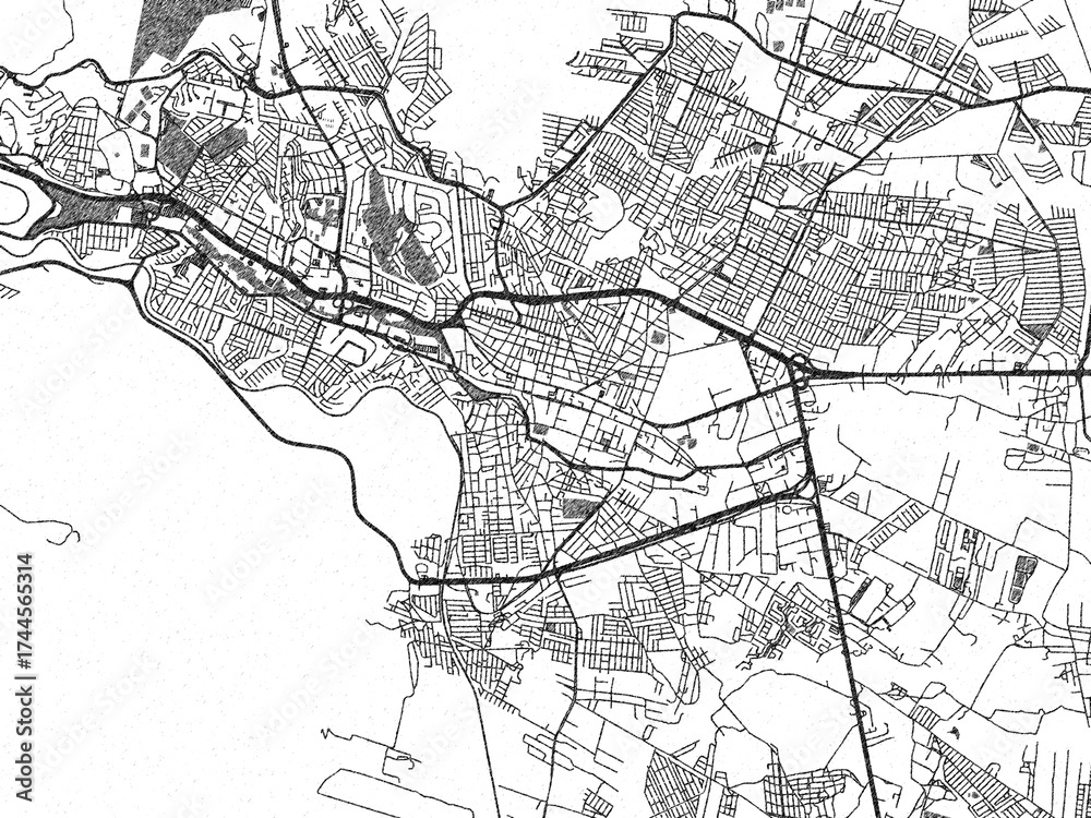 Naklejka premium Detailed artistic sketch map of Guadalupe, Mexico, in monochrome black and white.