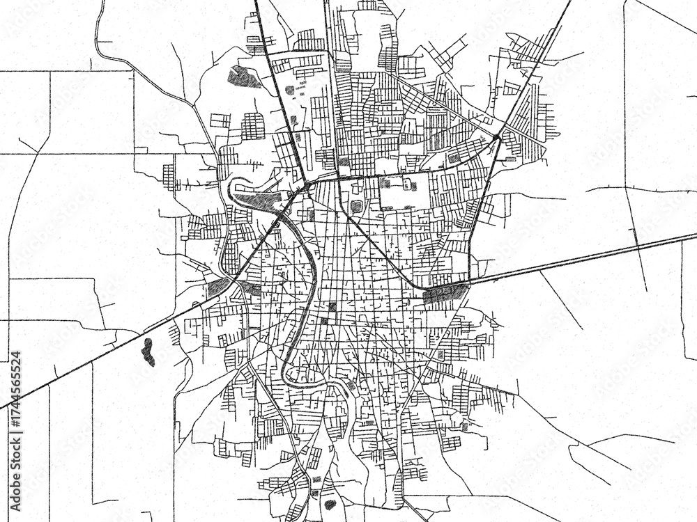 Naklejka premium Monochrome hand-drawn style map of Juchitan de Zaragoza, Mexico, ideal for decorative and editorial use.