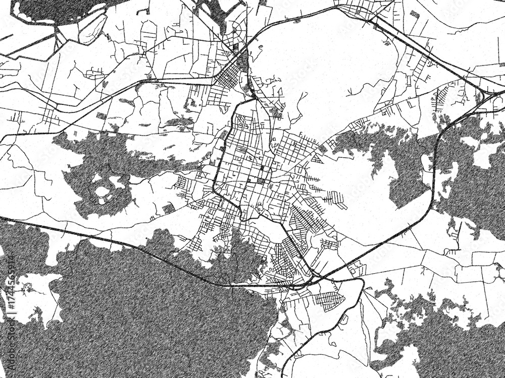 Obraz premium Artistic monochrome city map of Patzcuaro, Mexico, created in a hand-drawn style.