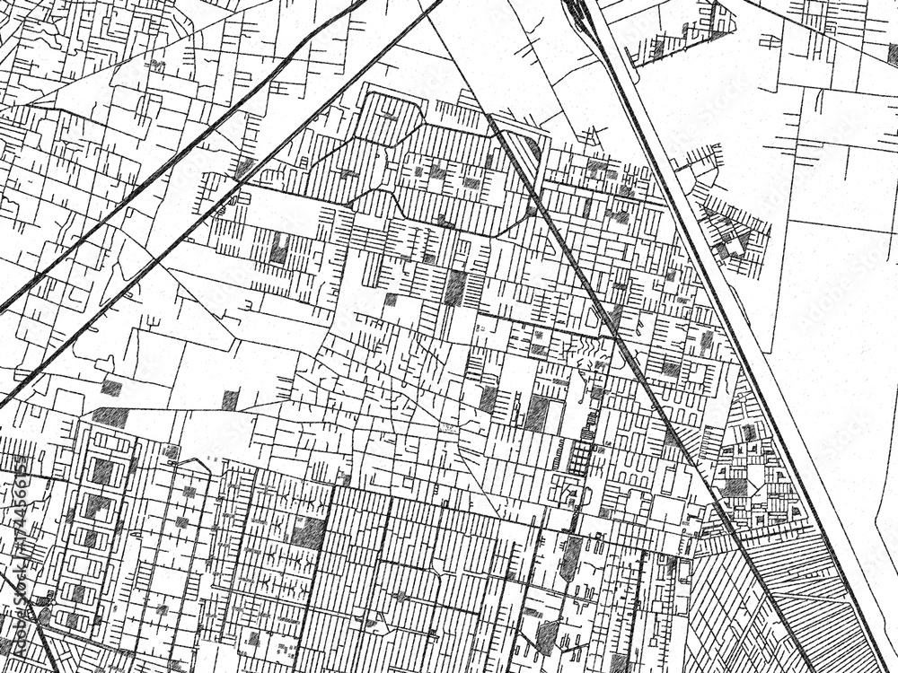 Obraz premium Stylized decorative city map of San Pablo de las Salinas, Mexico, hand-drawn in black and white.