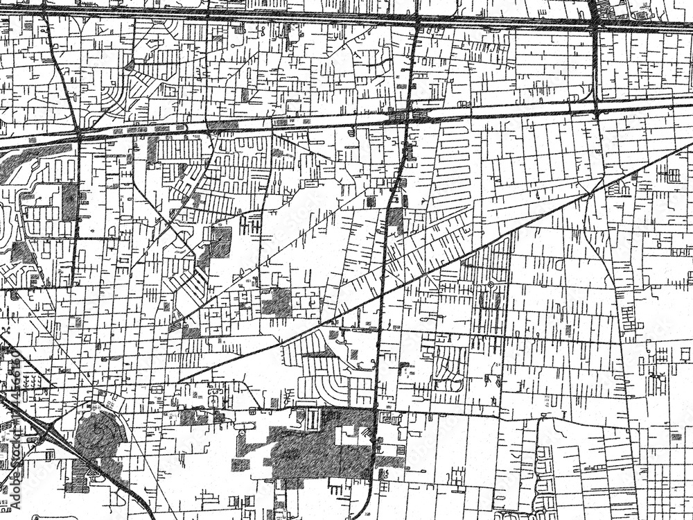 Fototapeta premium Detailed artistic sketch map of San Salvador Tizatlalli, Mexico, in monochrome black and white.
