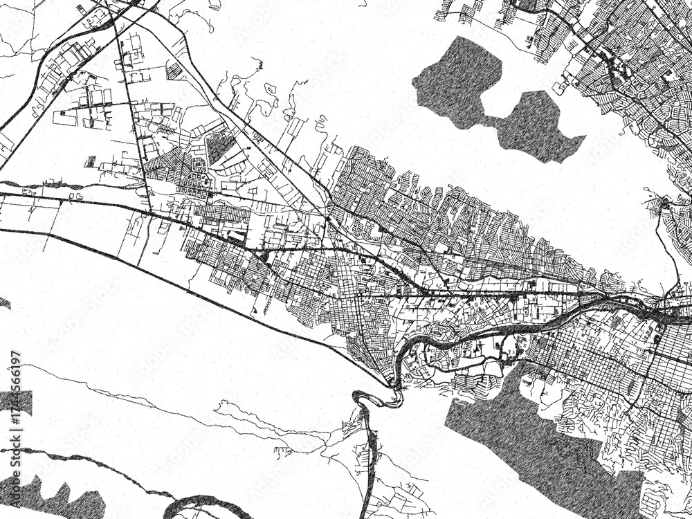 Obraz premium Hand-drawn style black and white city map of Santa Catarina, Mexico, ready for wall art or editorial projects.
