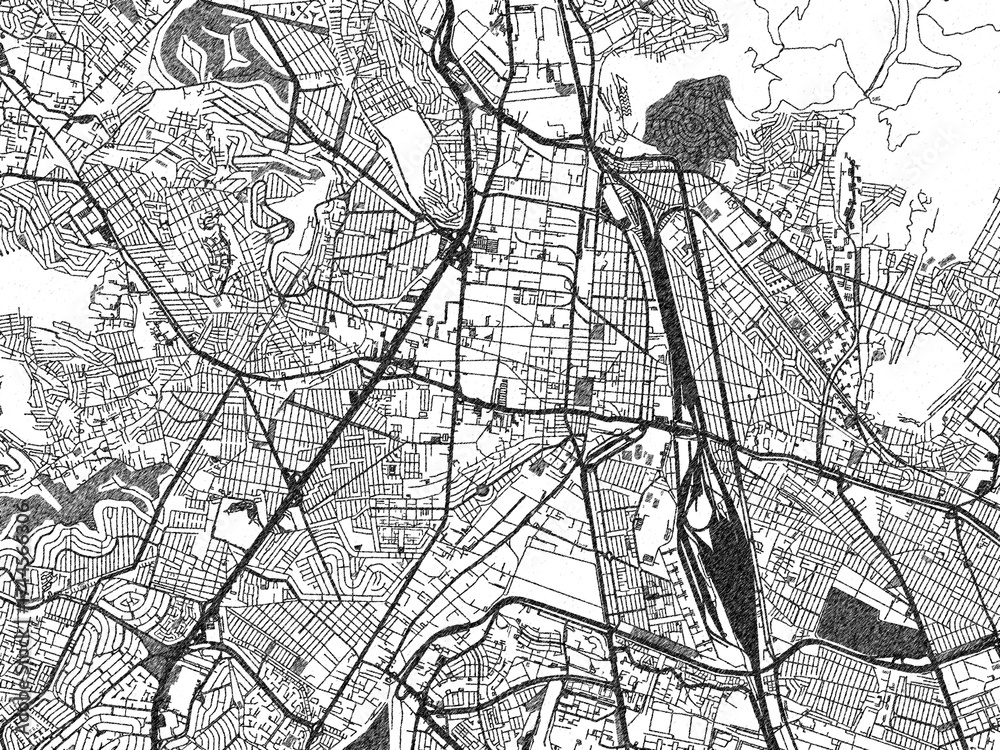 Naklejka premium Decorative monochrome illustration of Tlalnepantla, Mexico, showing its detailed grid.