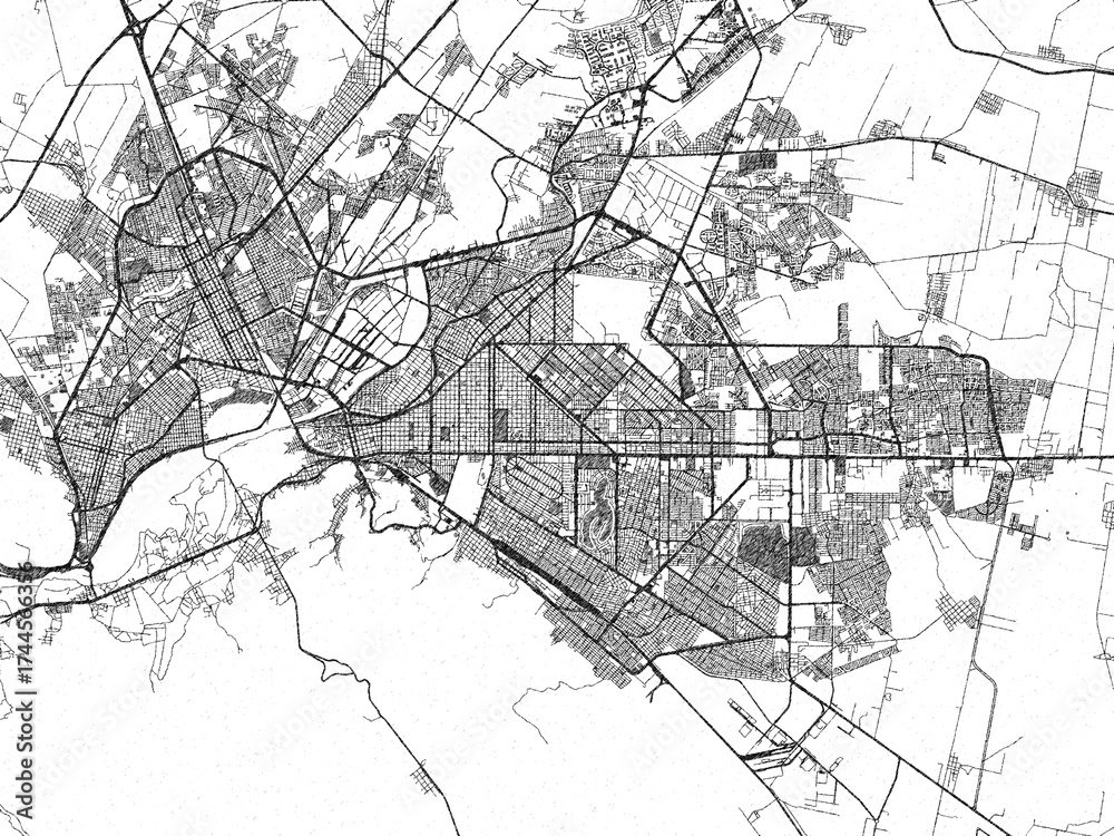 Obraz premium Sketch-style black and white map of Torreon, Mexico, perfect for illustration and wall art.