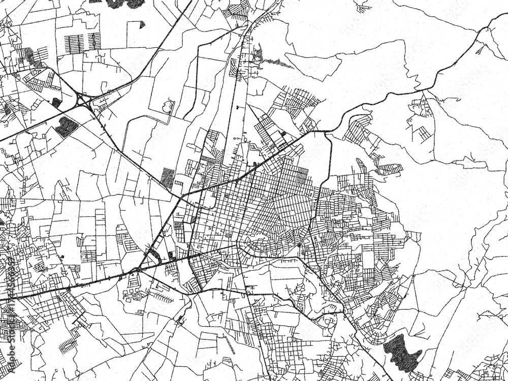 Naklejka premium Monochrome hand-drawn style map of Tulancingo, Mexico, ideal for decorative and editorial use.