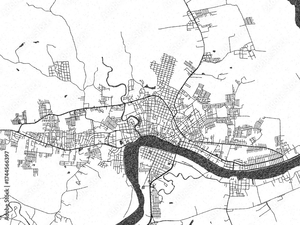 Obraz premium Decorative black and white map of Tuxpam de Rodriguez Cano, Mexico, rendered in sketch-like style.