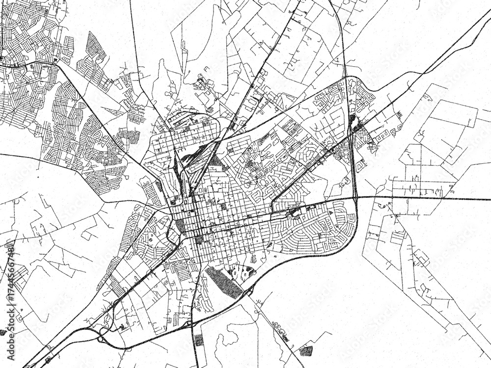 Fototapeta premium Hand-drawn style black and white city map of Polokwane, South Africa, ready for wall art or editorial projects.