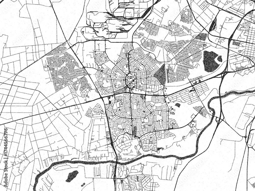 Naklejka premium Artistic urban sketch of Vanderbijlpark, South Africa, detailed in black and white map form.