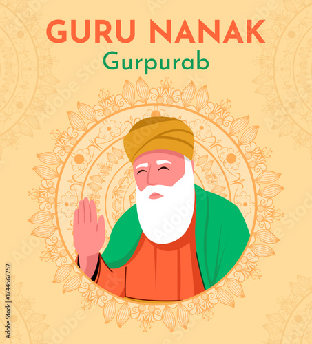 Guru Nanak Jayanti Flat Vector Illustration Design for Poster, Social Media or Banner
