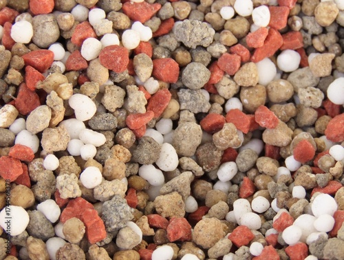 Slika na platnu Closeup of granular fertilizer for plants known as NPK, or a combination of nitrogen, phosphorus and potassium, over a wooden background
