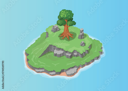 Isometric tropical natural island with big trees
