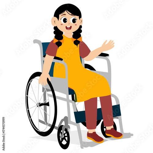 International Day of Persons with Disabilities. Cheerful, smiling figures with physical disabilities: wheelchair-bound, blind, and with prosthetic arms and legs. Cheerful, positive girls and boys.