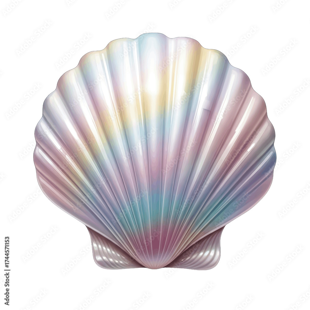 Fototapeta premium A captivating iridescent seashell displays a spectrum of pastel hues, radiating beauty and elegance. transparent png