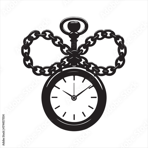 Pocket watch with chain forming infinity vector silhouette outline logo design  concept illustration