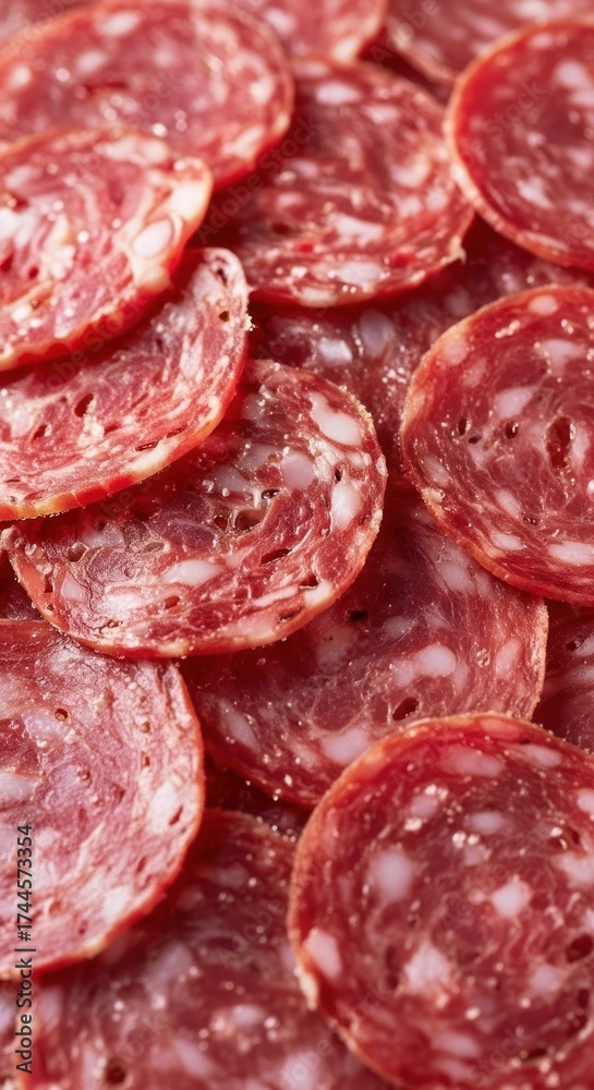 Obraz premium Closeup of Fresh Sliced Salami - Perfect for Deli and Charcuterie Boards