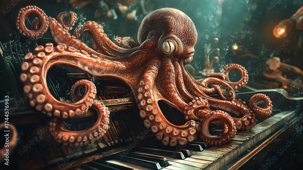 custom made wallpaper toronto digitalA giant octopus attempting to play the piano, using its many tentacles to press all the wrong keys, creating a symphony of humorous, chaotic notes