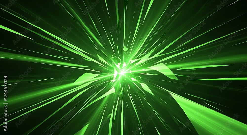 Fototapeta premium Abstract green light burst with radiating rays with futuristic design, and energy concept.