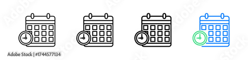 Schedule vector outline icon set with line weight and two color variation, ideal for UI, apps, planning, time management, productivity and busines