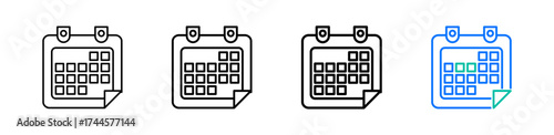 Calendar vector outline icon set with line weight and two color variation, editable strokes, scalable, perfect for UI, apps, productivity and planning tools.