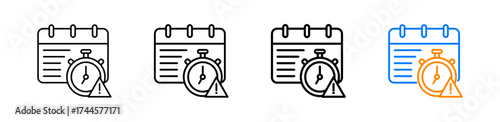 Deadline vector outline icon set with line weight and two color variation  editable stroke and scalable, ideal for UI, apps, time management,  productivity and business.