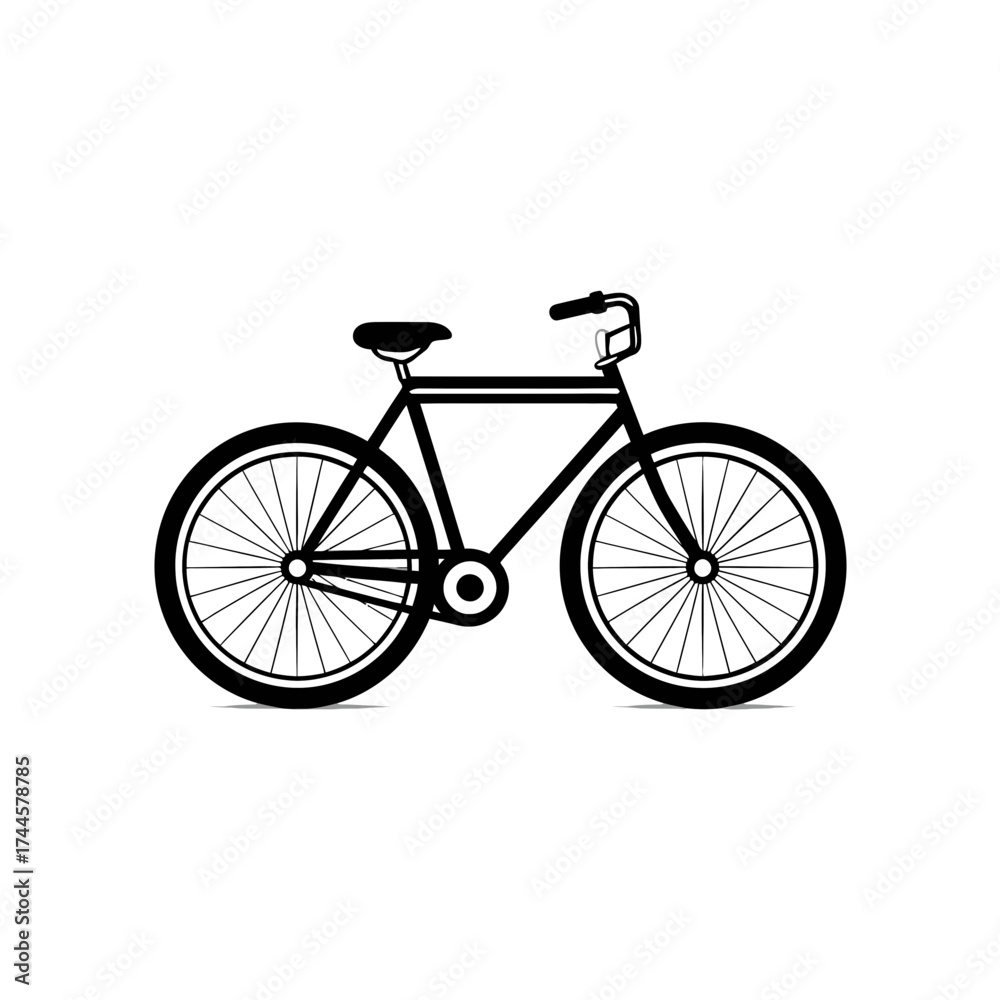 Fototapeta premium Black silhouette of classic bicycle with drop handlebars and padded seat isolated on white background. Concept for eco-friendly transportation, healthy lifestyle promotion and urban mobility solutions