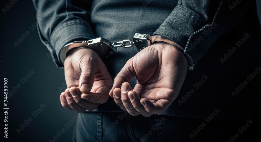 Naklejka premium Person in handcuffs arrested for crime