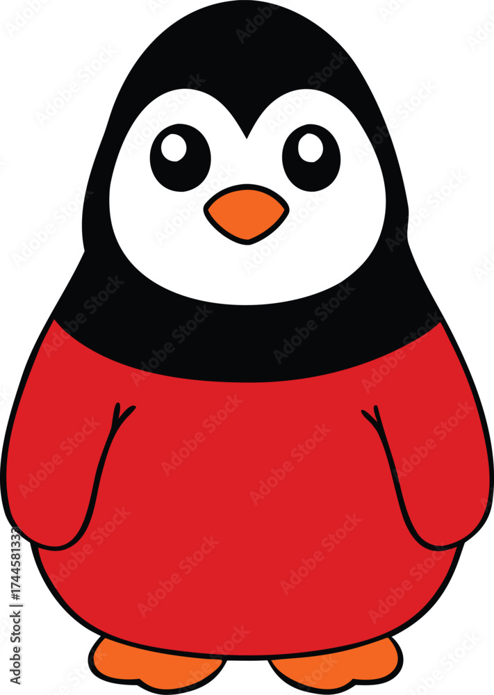 Obraz premium Adorable Red and Black Cartoon Penguin Character Vector Illustration