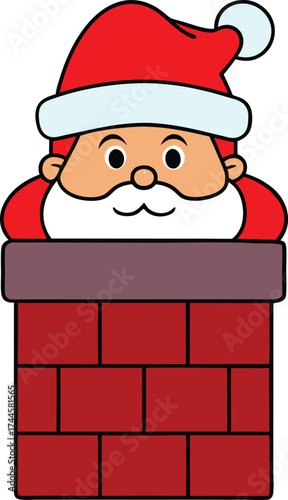 Jolly Santa Claus Peeking Out of a Red Brick Chimney Christmas Holiday Cartoon