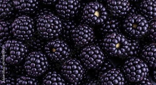 Close up macro view of fresh ripe blackberries filling the frame