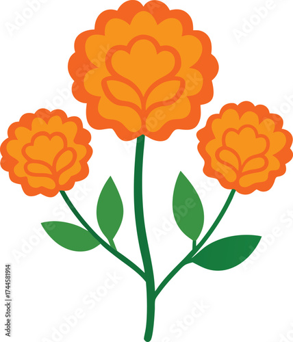Simple Orange Marigold Flowers Vector Illustration