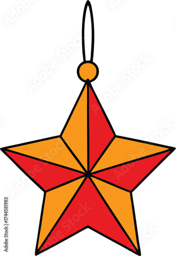 Vibrant Red and Orange Five-Pointed Star Ornament Vector, Holiday and Celebration Decoration Icon