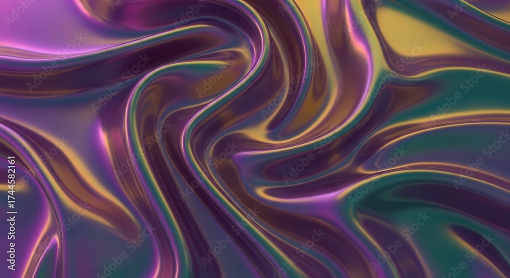Fototapeta premium Vibrant abstract background of flowing iridescent liquid metal texture