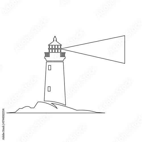 Silhouette beacon shines brightly, guiding ships safely over the waves on white background