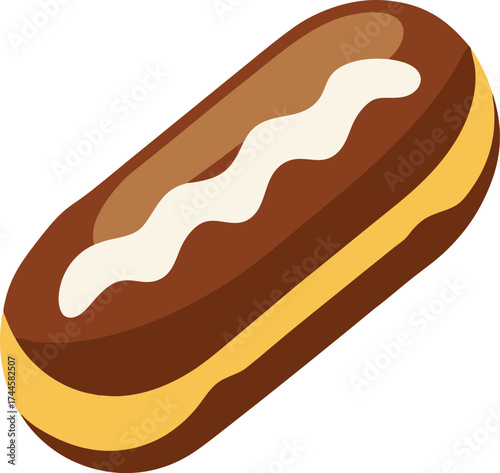 Sweet Chocolate Eclair Pastry Dessert Flat Design Icon