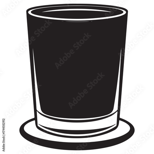 A simple black and white illustration of a full glass of dark liquid on a coaster